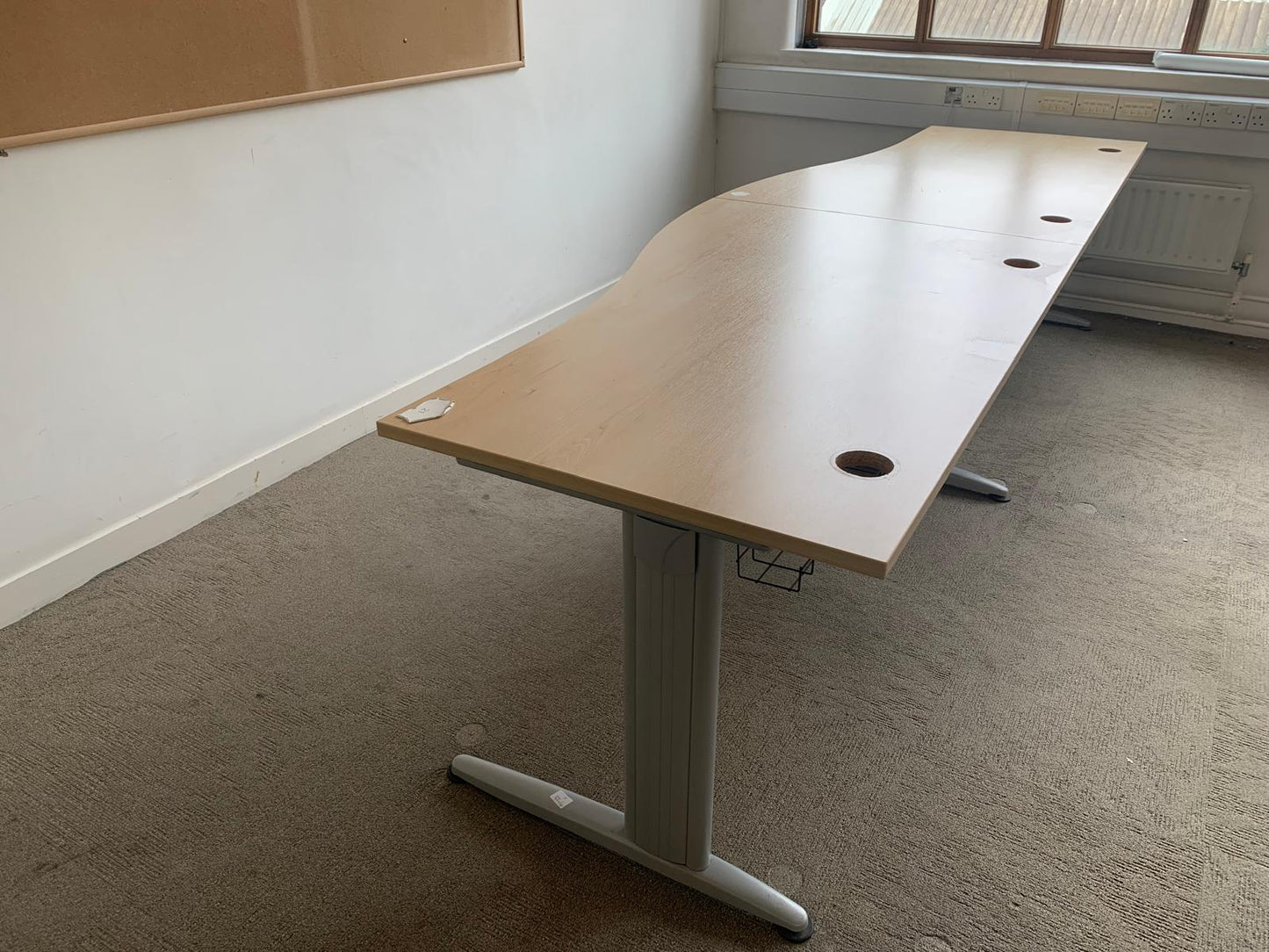 2 Seater Office Wave Desk Pod, Computer Workstation Desk 320cm x 100cm in Maple finish