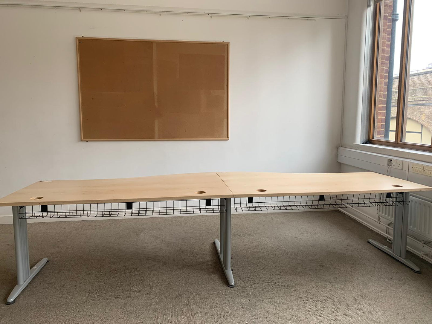2 Seater Office Wave Desk Pod, Computer Workstation Desk 320cm x 100cm in Maple finish