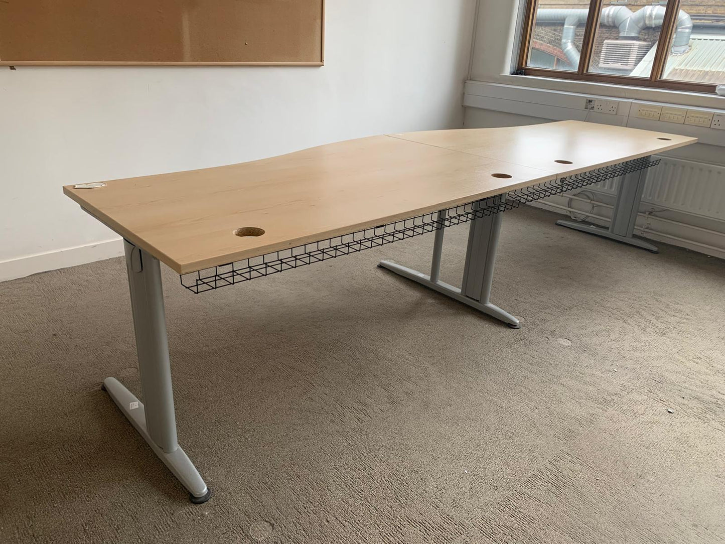 2 Seater Office Wave Desk Pod, Computer Workstation Desk 320cm x 100cm in Maple finish