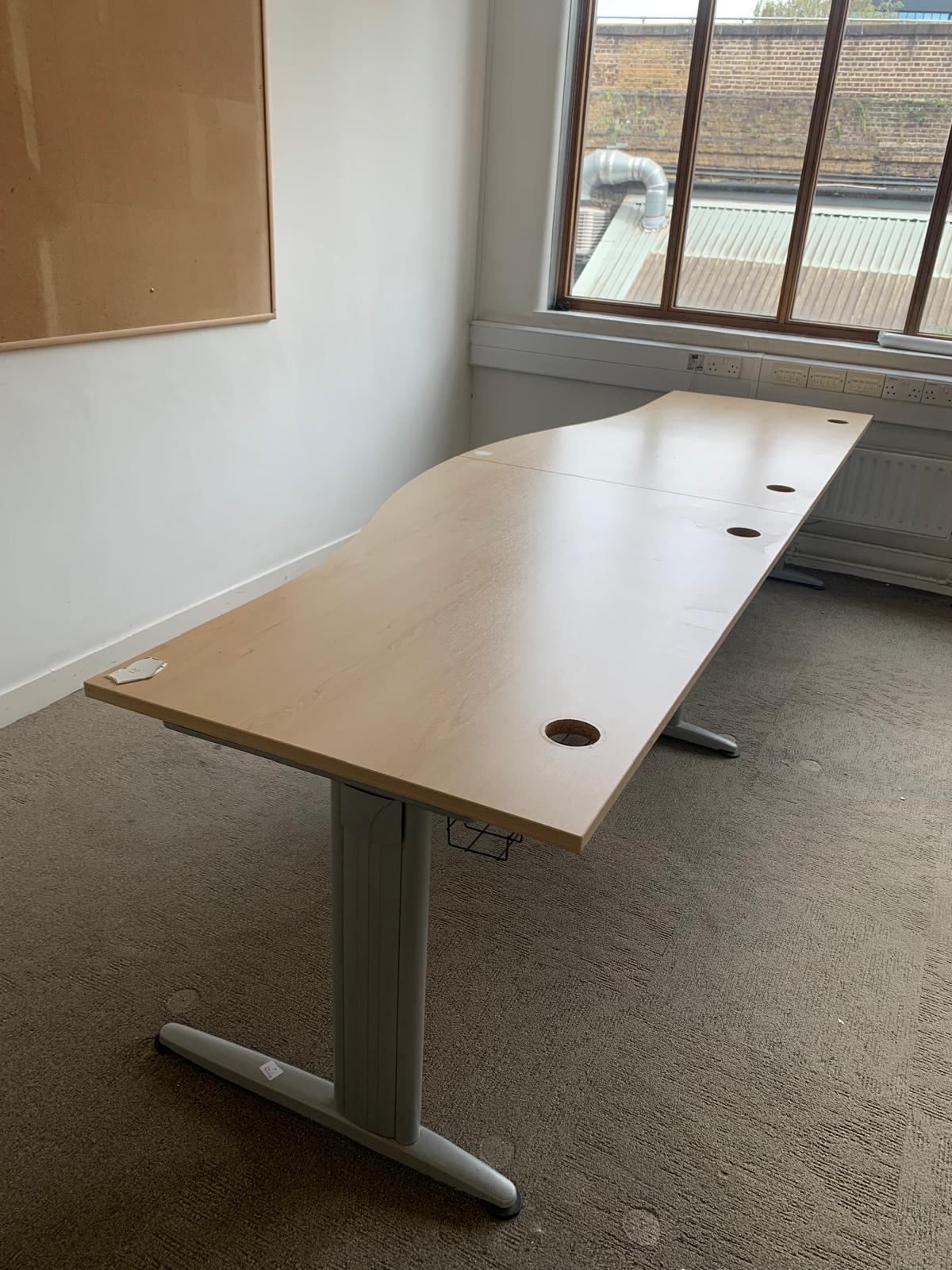 2 Seater Office Wave Desk Pod, Computer Workstation Desk 320cm x 100cm in Maple finish