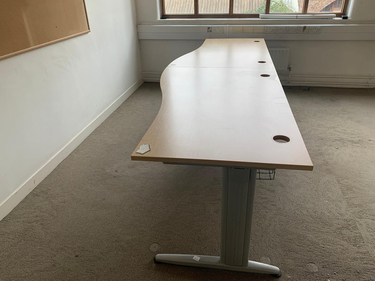 2 Seater Office Wave Desk Pod, Computer Workstation Desk 320cm x 100cm in Maple finish