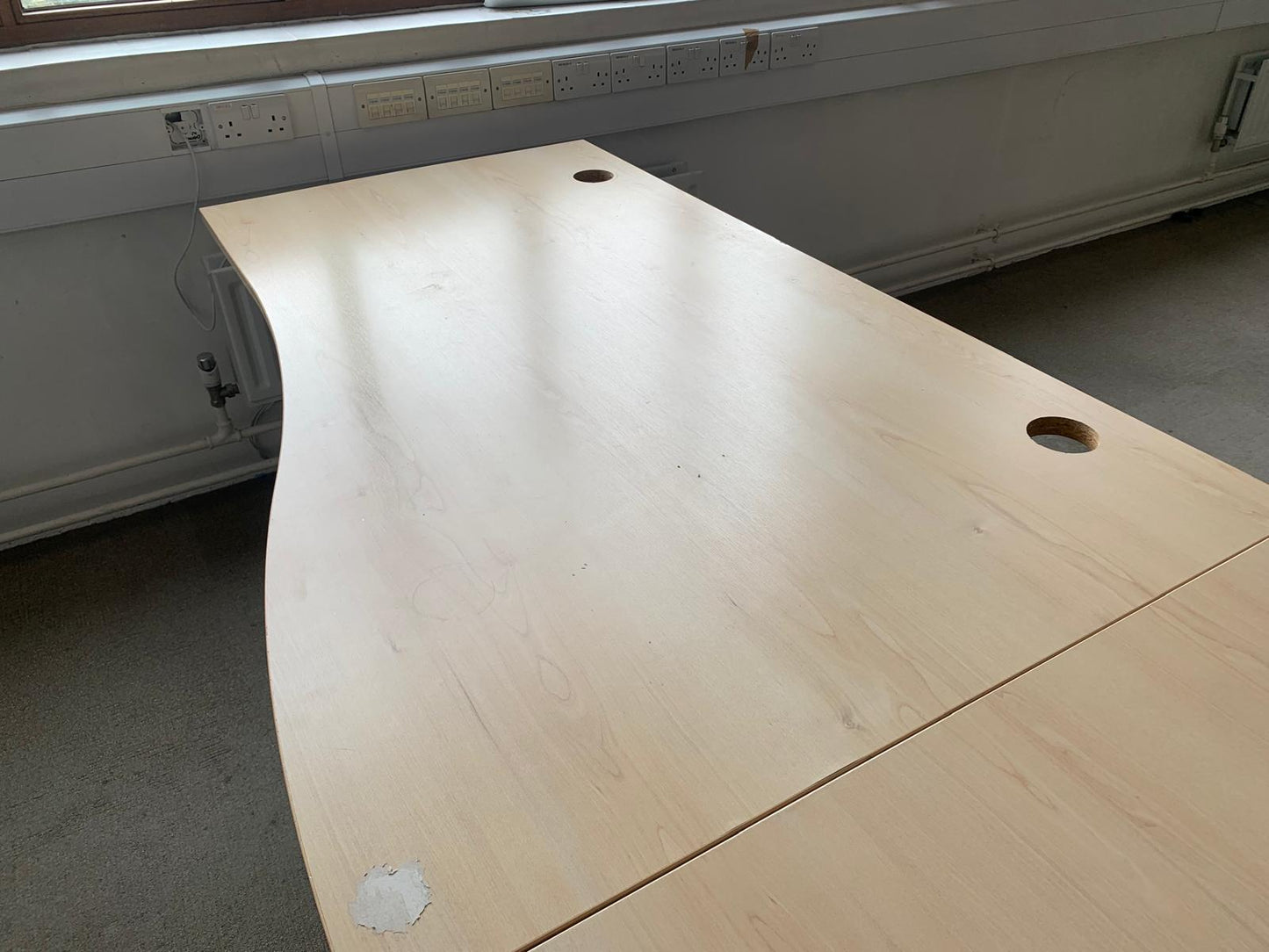 2 Seater Office Wave Desk Pod, Computer Workstation Desk 320cm x 100cm in Maple finish