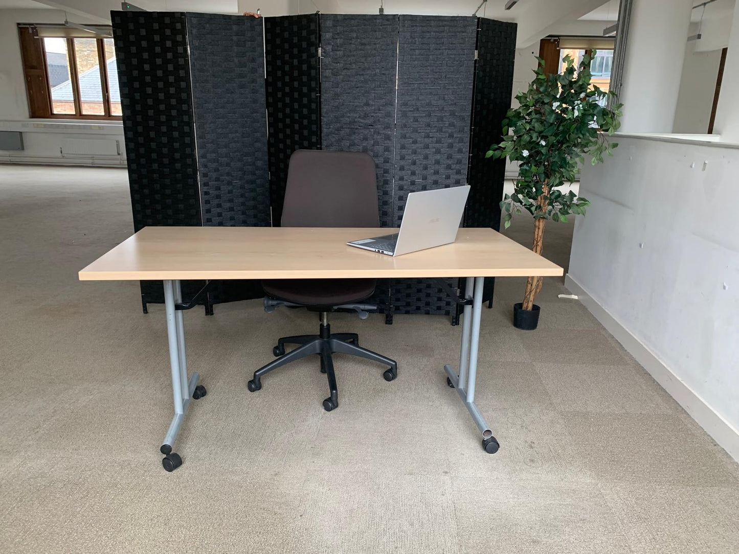 Beech Finish Folding Office Table - Computer Workstation Table, 150cm x 75cm