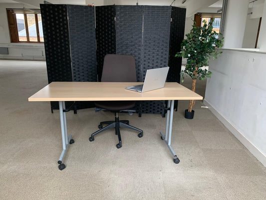 Beech Finish Folding Office Table - Computer Workstation Table, 150cm x 75cm