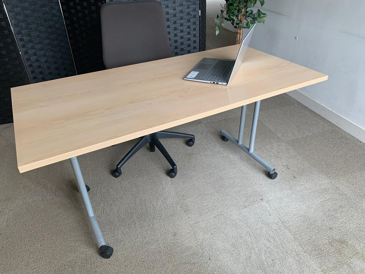 Beech Finish Folding Office Table - Computer Workstation Table, 150cm x 75cm