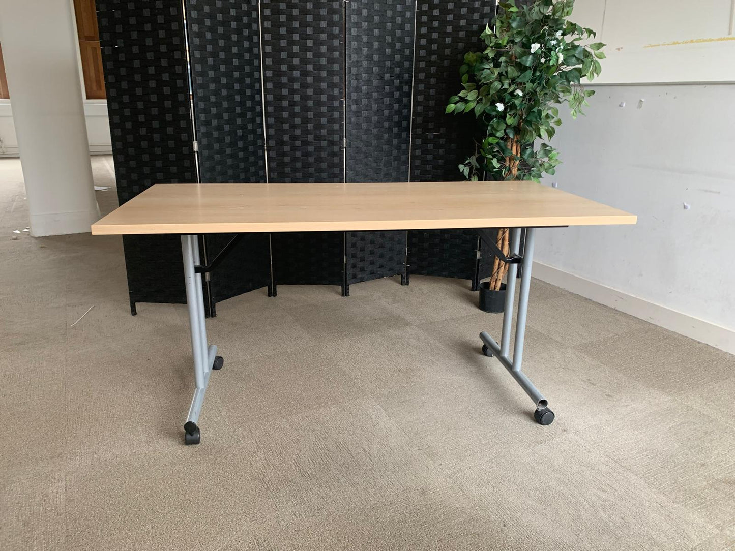 Beech Finish Folding Office Table - Computer Workstation Table, 150cm x 75cm