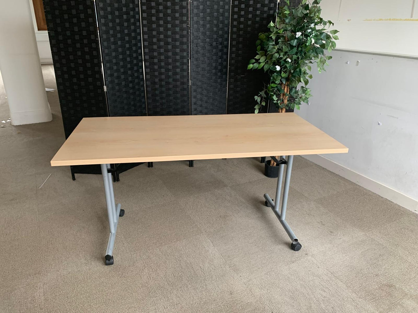 Beech Finish Folding Office Table - Computer Workstation Table, 150cm x 75cm