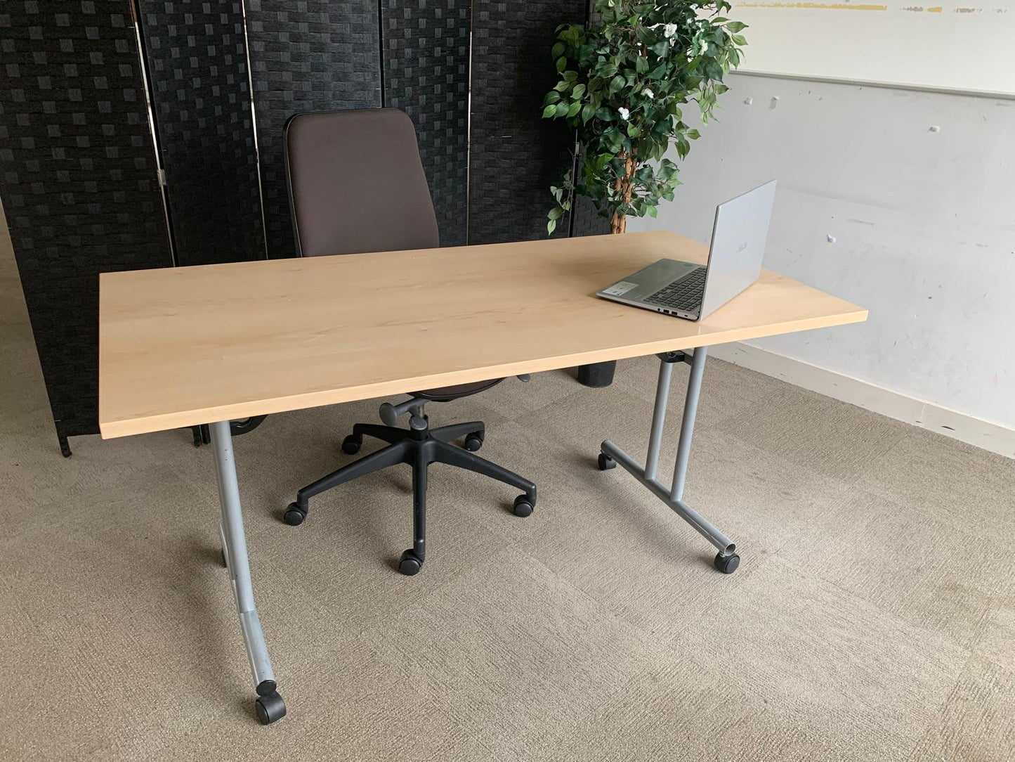Beech Finish Folding Office Table - Computer Workstation Table, 150cm x 75cm