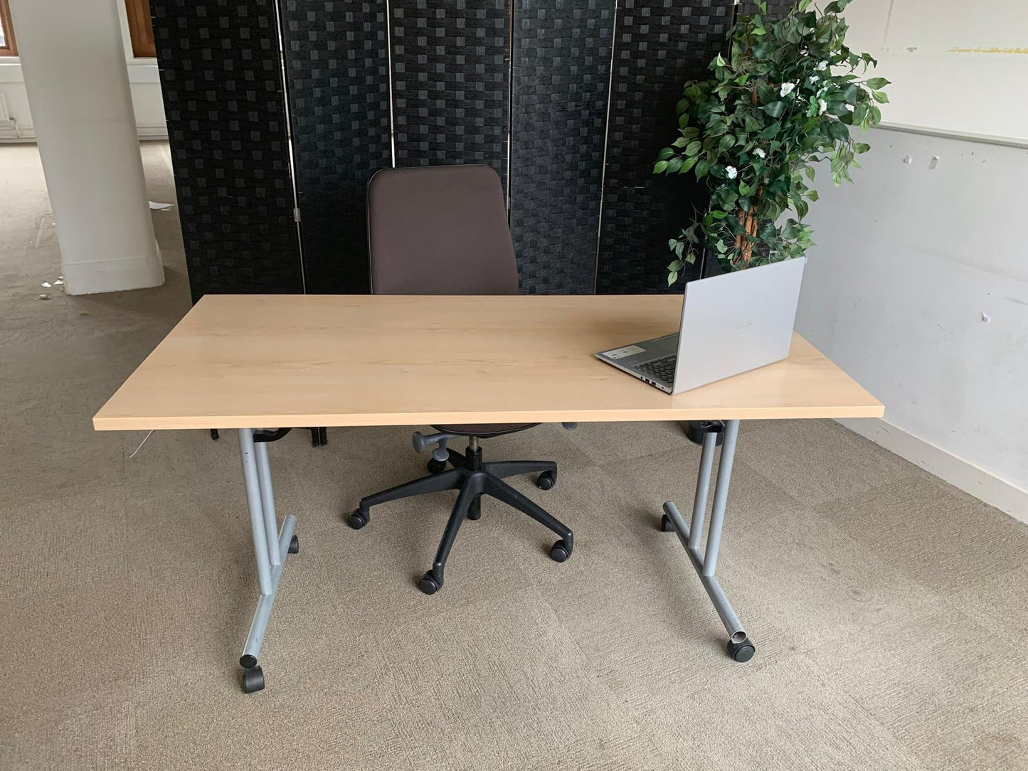 Beech Finish Folding Office Table - Computer Workstation Table, 150cm x 75cm