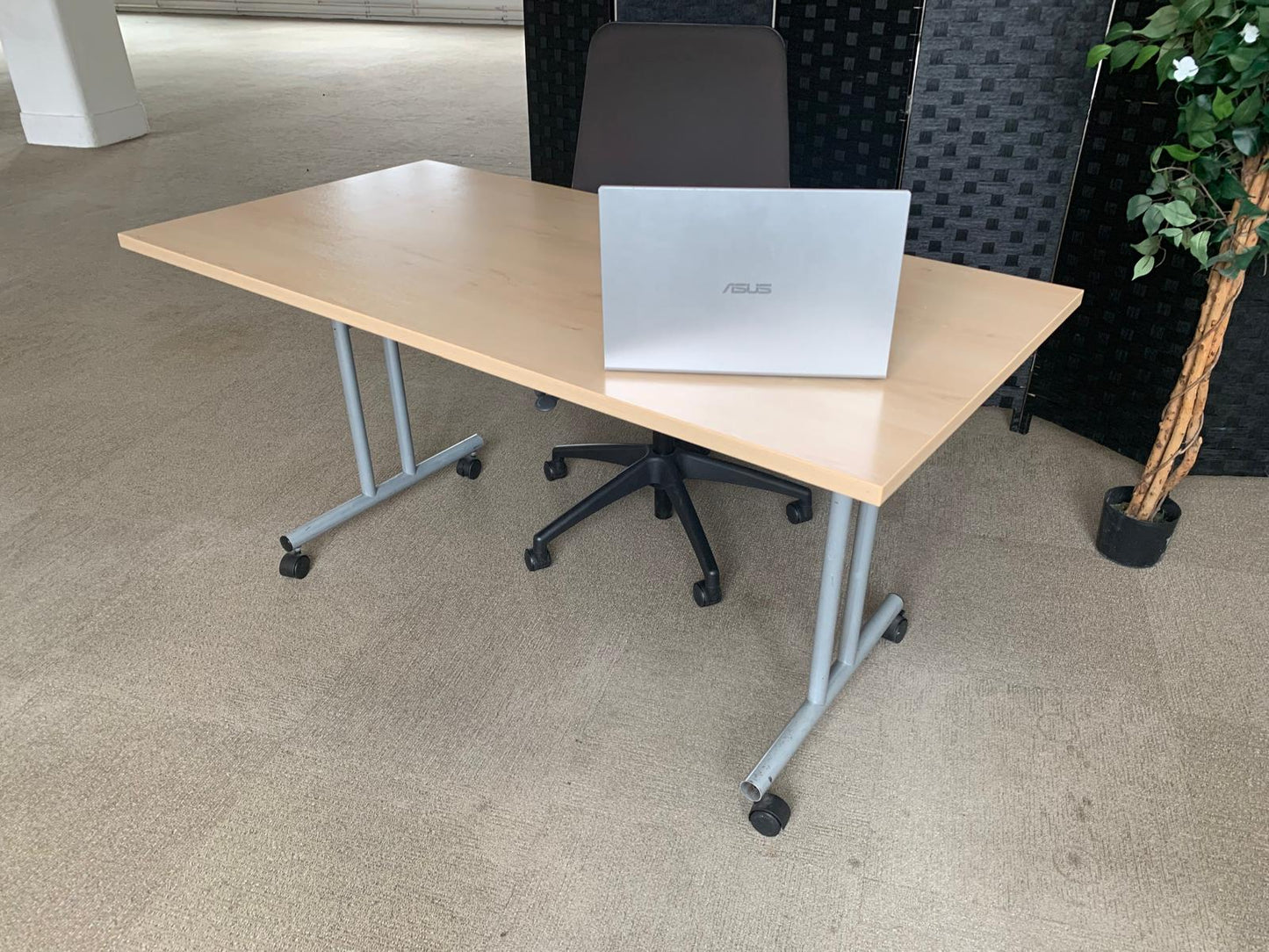 Beech Finish Folding Office Table - Computer Workstation Table, 150cm x 75cm