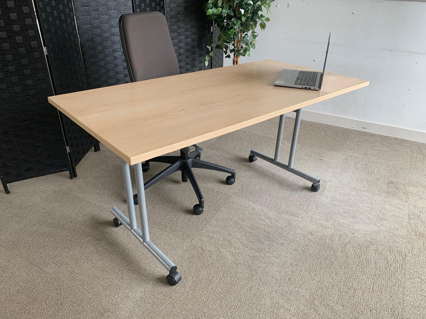 Beech Finish Folding Office Table - Computer Workstation Table, 150cm x 75cm