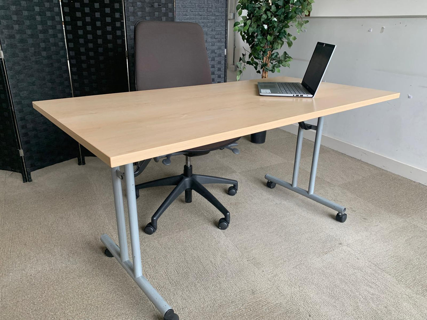 Beech Finish Folding Office Table - Computer Workstation Table, 150cm x 75cm