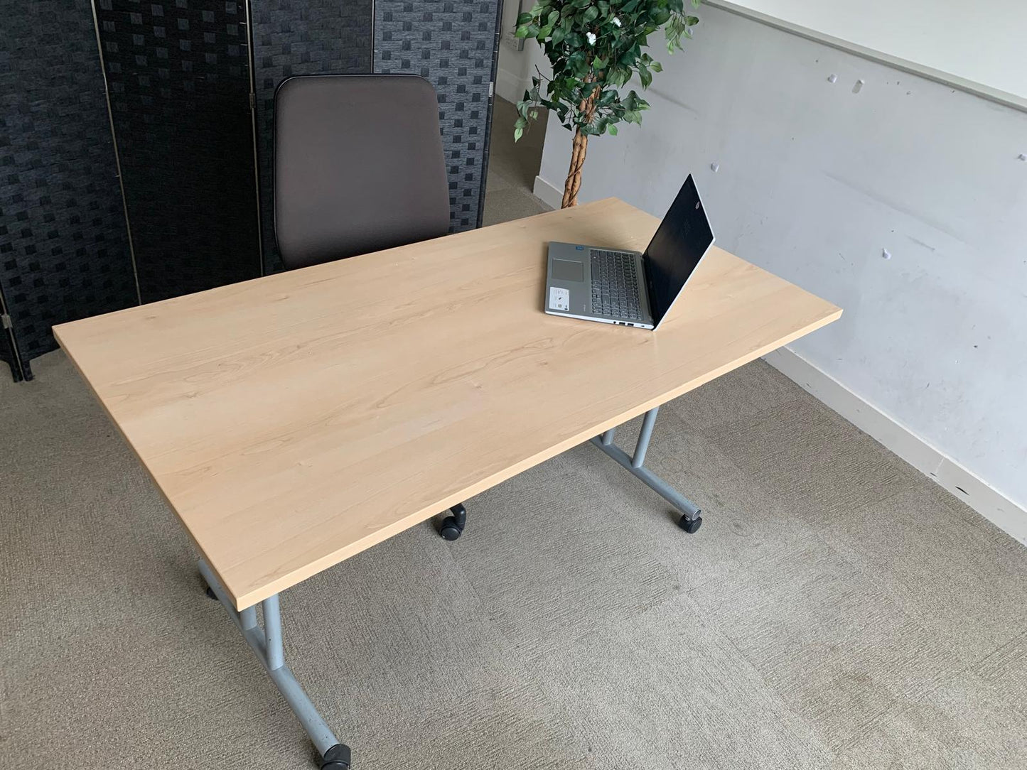 Beech Finish Folding Office Table - Computer Workstation Table, 150cm x 75cm