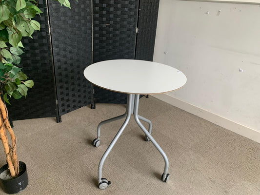 White Mobile Office Breakout Round Table, 60cm Table on castors