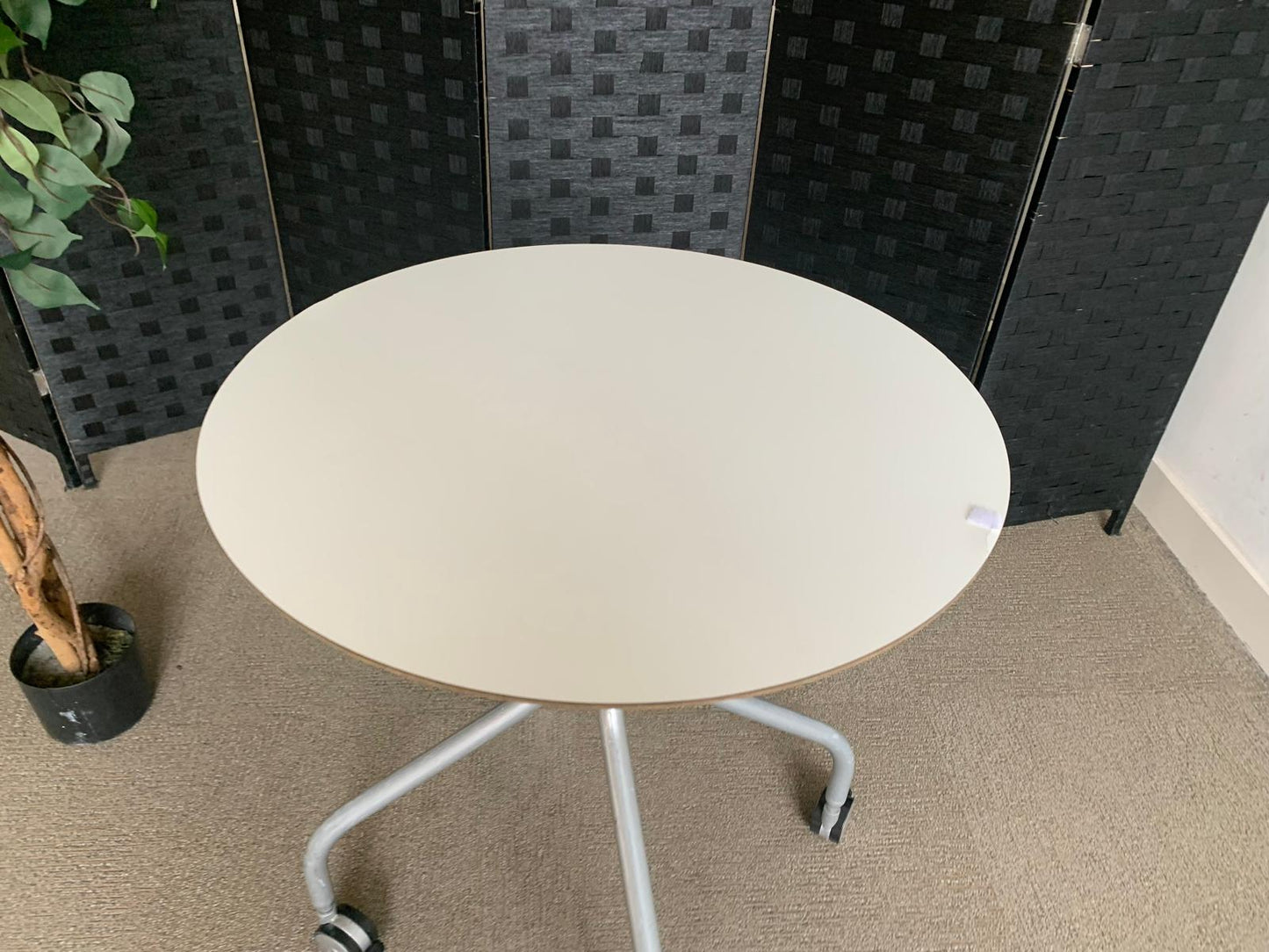 White Mobile Office Breakout Round Table, 60cm Table on castors