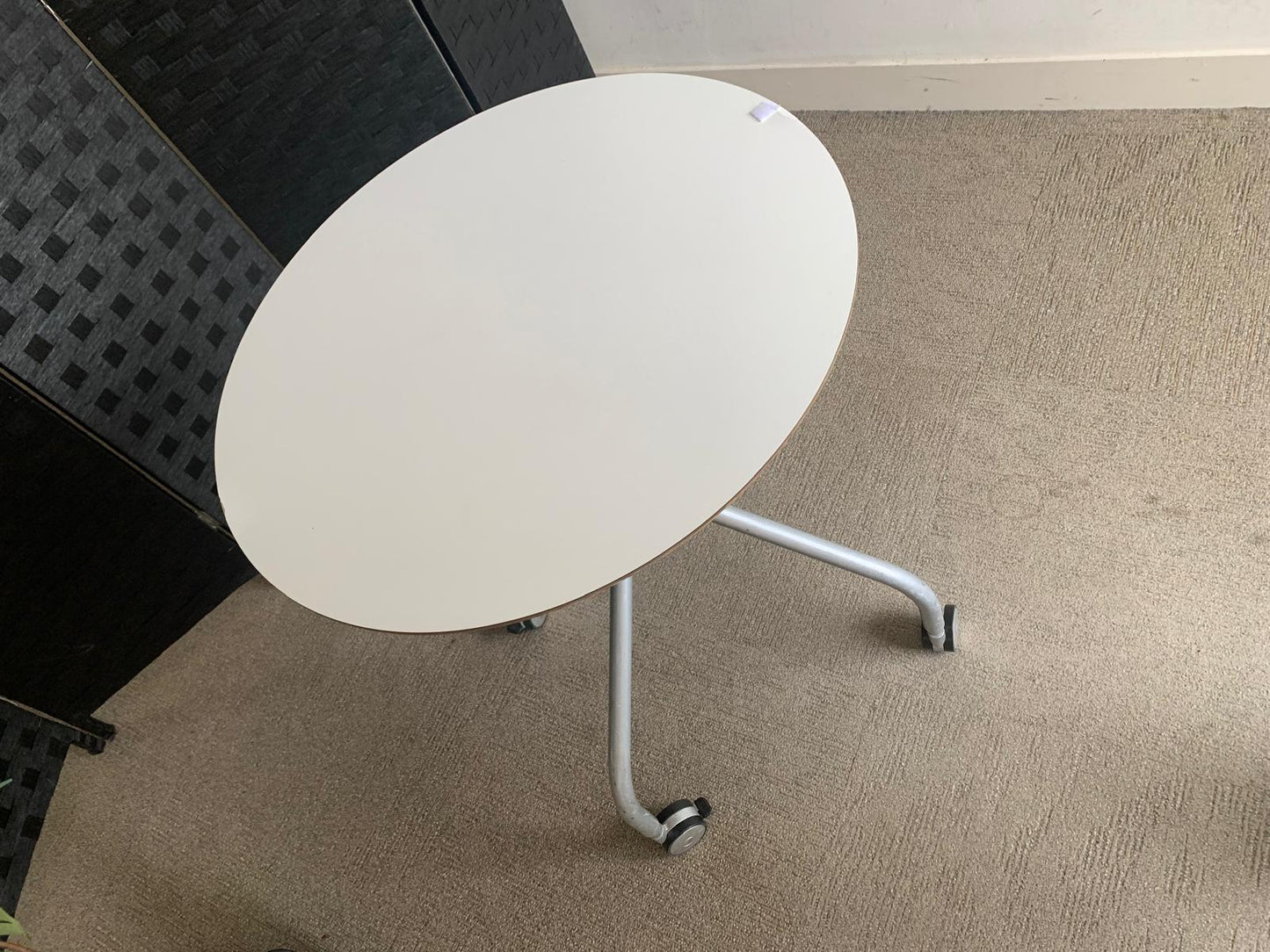 White Mobile Office Breakout Round Table, 60cm Table on castors