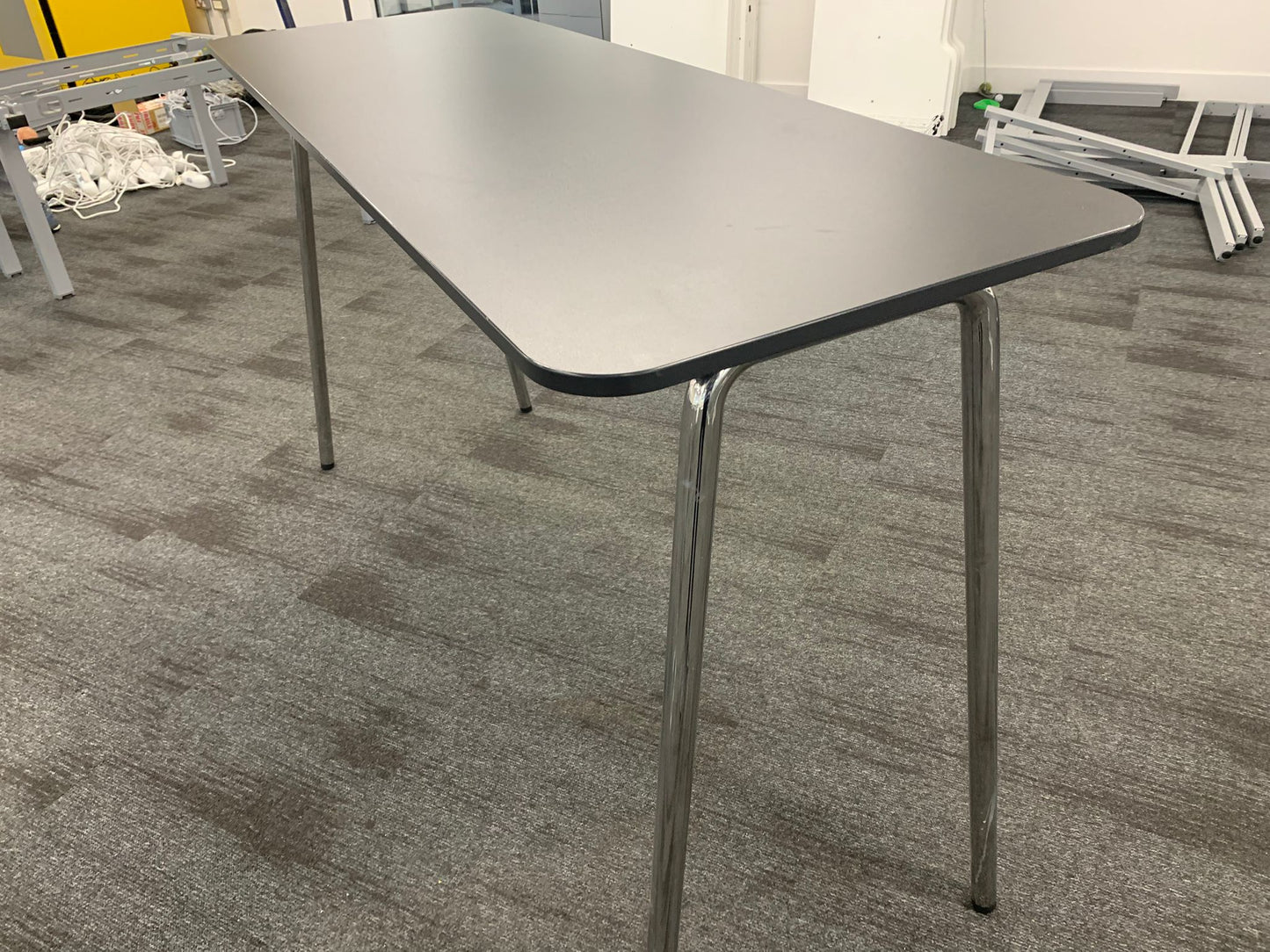 Used high table chrome folding leg rectangle Grey H 104cm W 60cm D 180cm