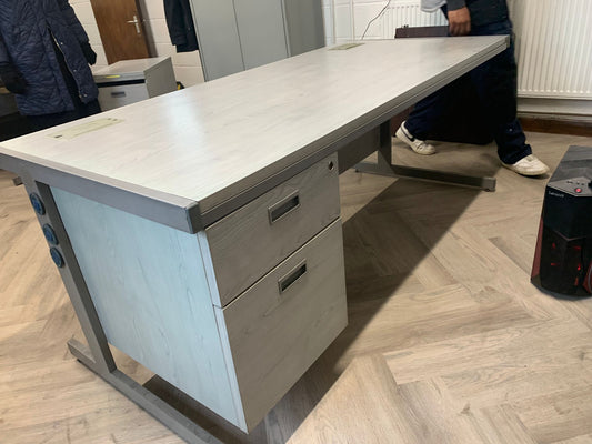 Used Dove Grey Straight Office Desk with lockable Fixed Drawers Home Office