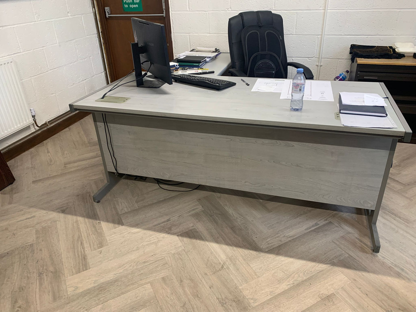 Used Dove Grey Straight Office Desk with lockable Fixed Drawers Home Office
