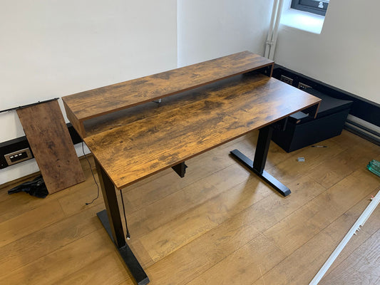 Used Electrric sit stand height adjustable rustic wood finish desk
