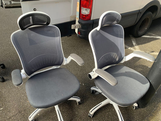 Used office chair high back ergonomic adjustable White and grey with head rest