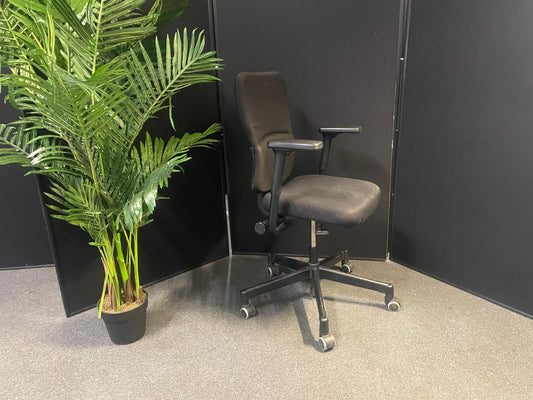 used Steelcase Lets B Task Chair with Arms in Original Black Fabric ergonomic adjustable