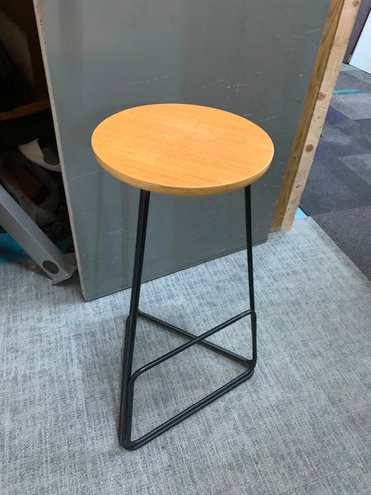 Used bar stool triangular base and foot rest fixed height light wood seat office