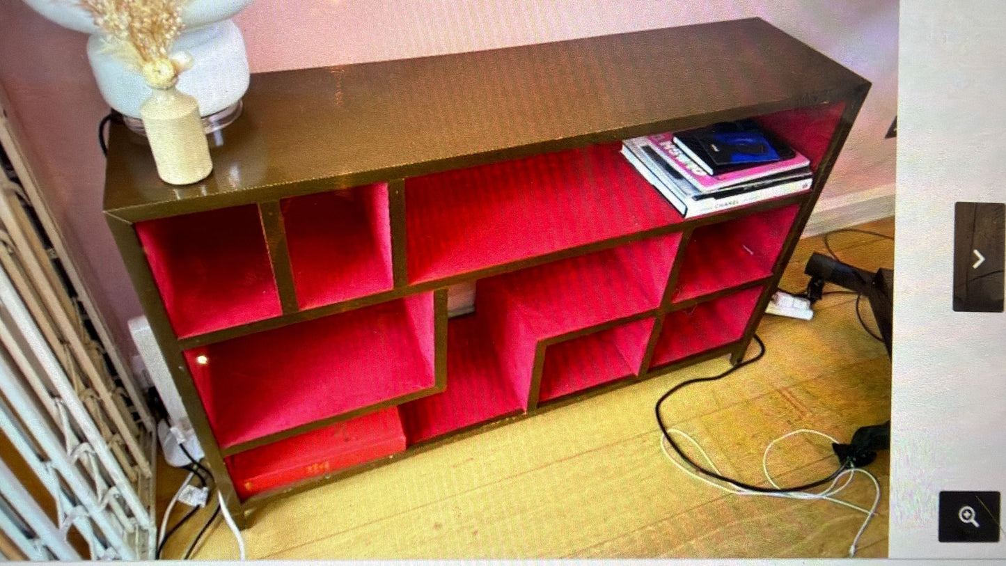 Used Henri Bookcase - by Julian Chichester asymmetrical shelving unit with brass frame