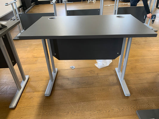 Used Straight Office Desk dark grey Top Silver Cantilever Leg