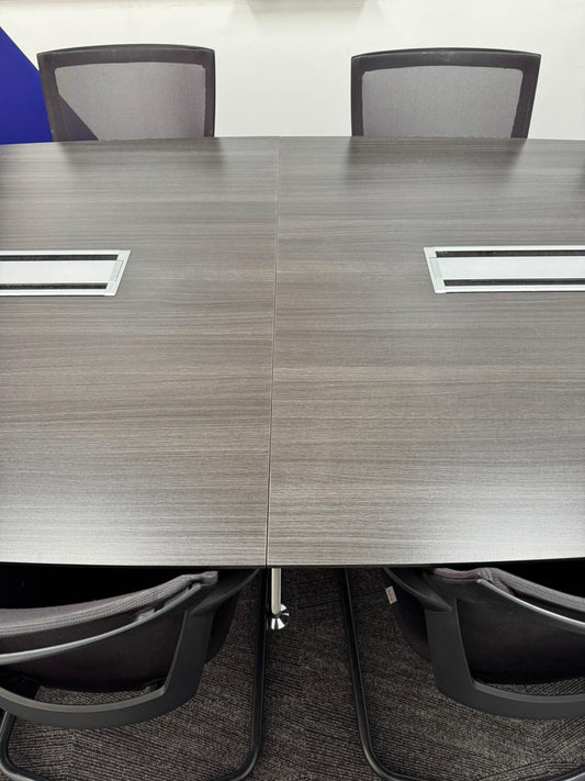Used Office Boardroom Meeting Table Anthracite chrome Comms Boxes plus 10 x Chairs 304cm x 120xm