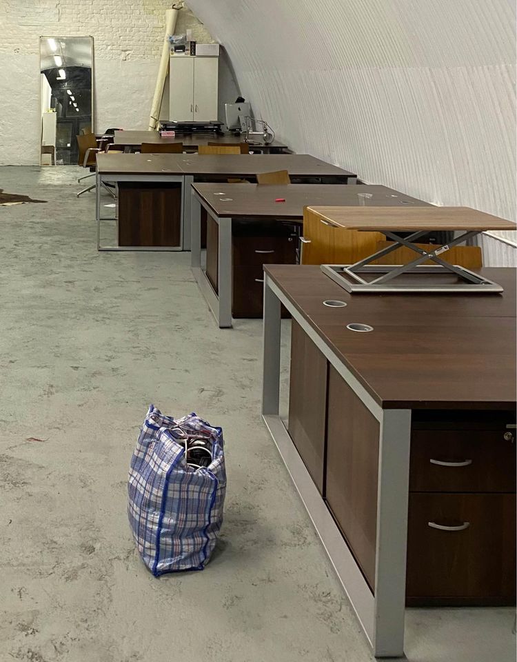 2 Pod Office Bench Desk in walnut colour 160cm x 160cm
