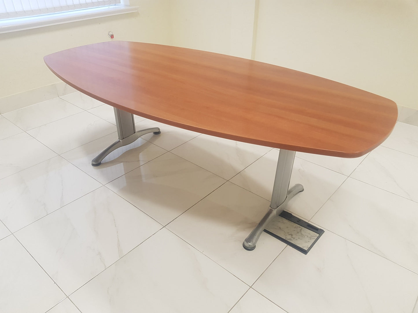 Wooden boardroom meeting conference table with metal legs