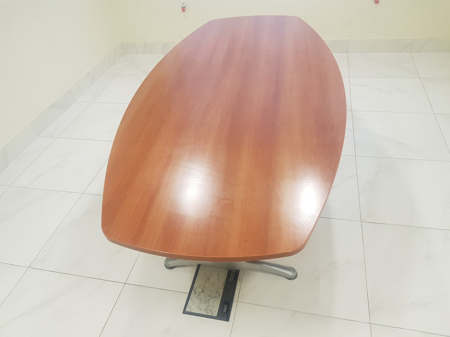 Wooden boardroom meeting conference table with metal legs