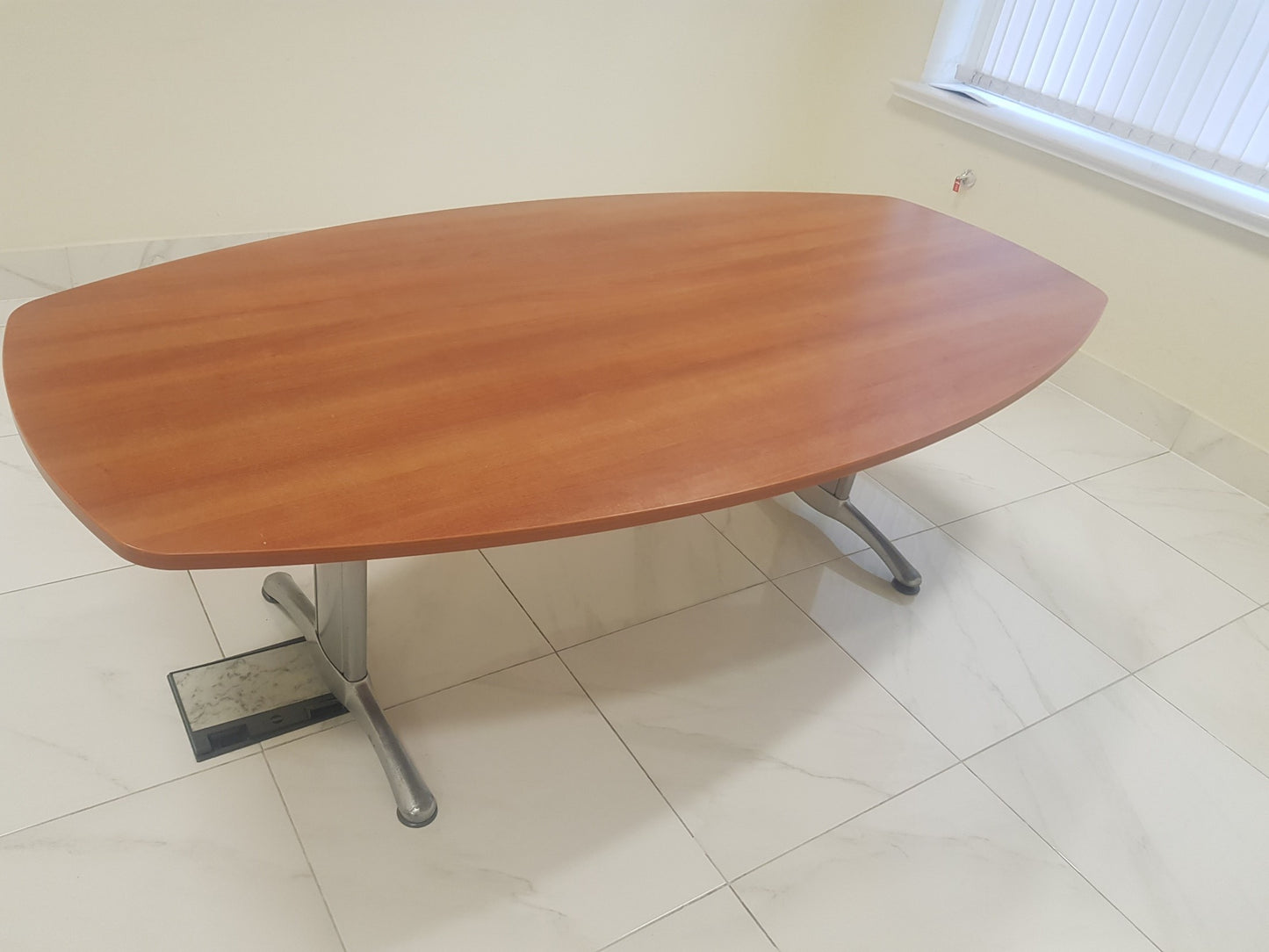 Wooden boardroom meeting conference table with metal legs