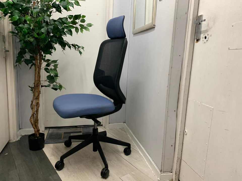 Blue Armless Mesh back office swivel chair
