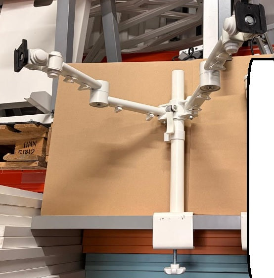 Used Desk Mounted Computer Double Dual Monitor Arms White