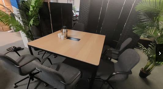 Used conference meeting boardroom wood finish Ikea BEKANT  table 140cm x 140cm