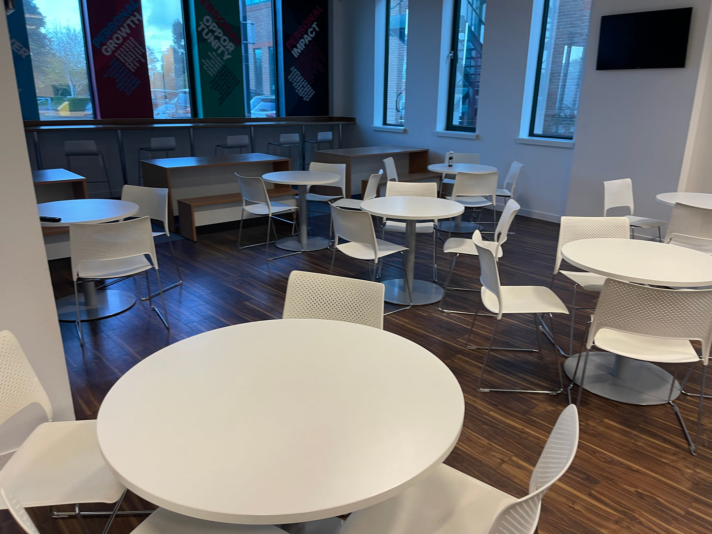 White Breakout Office Tables 80cm diameter