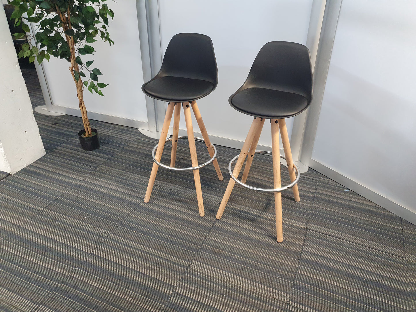 Black stool set dining kitchen breakfast bar stools with padded seat, fixed height