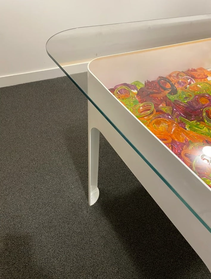 Modern white boardroom meeting conference table glass top
