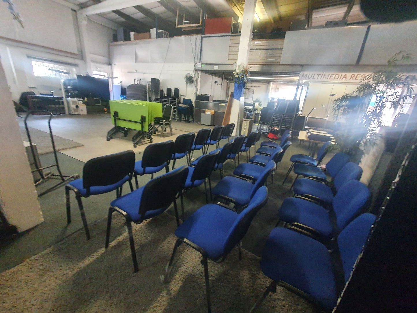Blue office stacking black frame reception four leg meeting classroom conference chairs