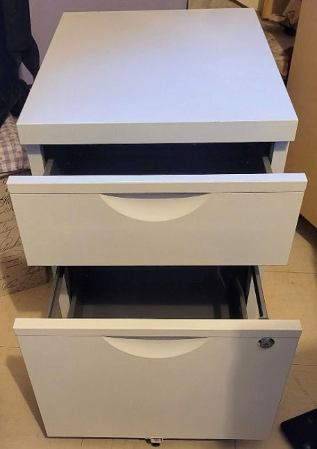 Used IKEA Erik White Metal Office pedestal with 2 Drawers on Wheels