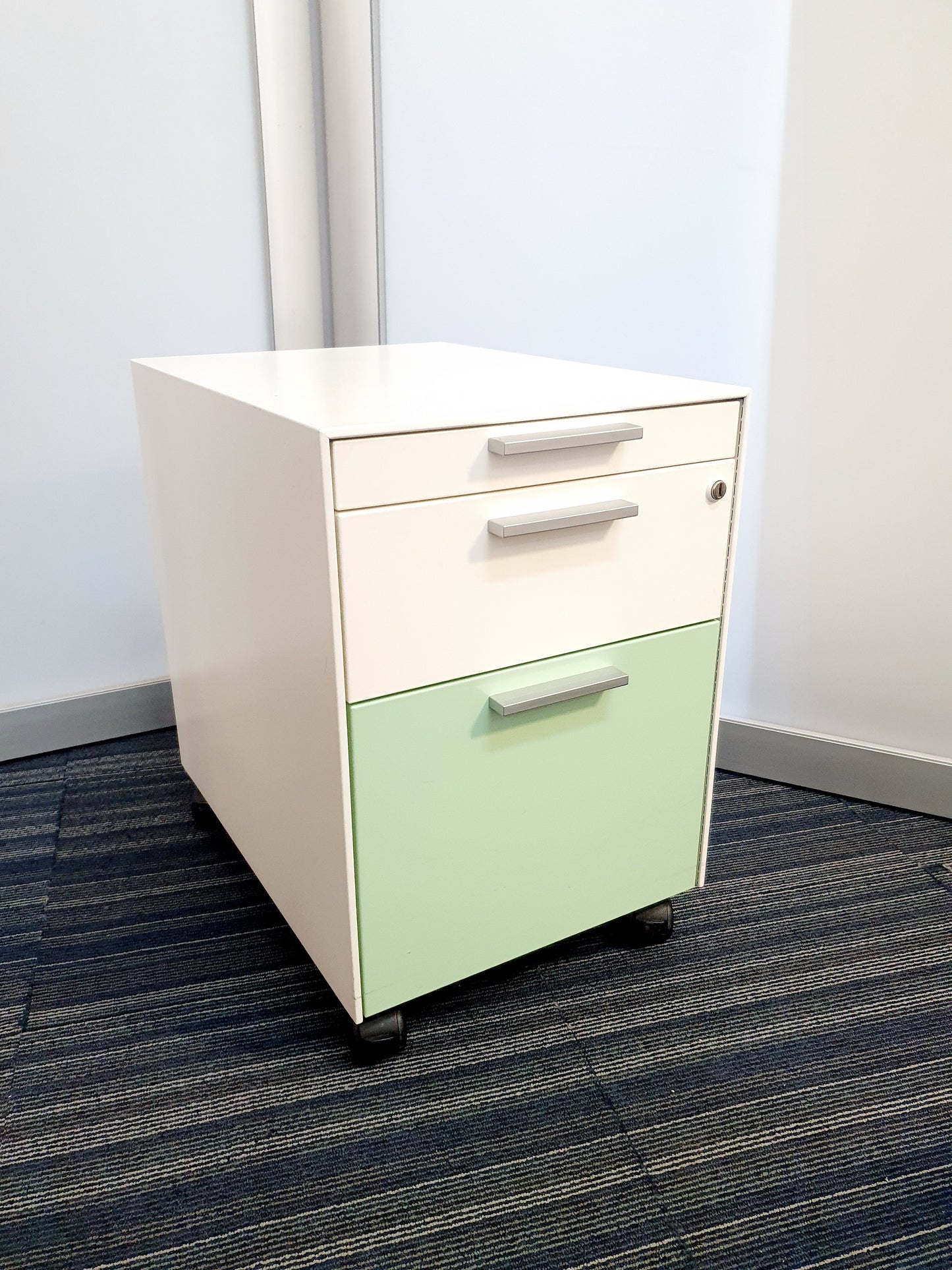 Gloss Office Contrast White / Coloured 3 Drawers Pedestals
