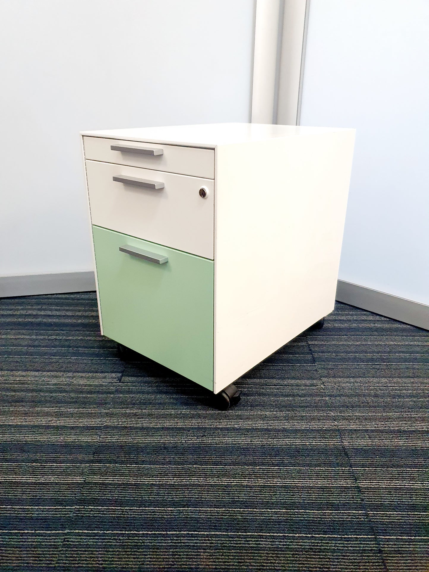Gloss Office Contrast White / Coloured 3 Drawers Pedestals