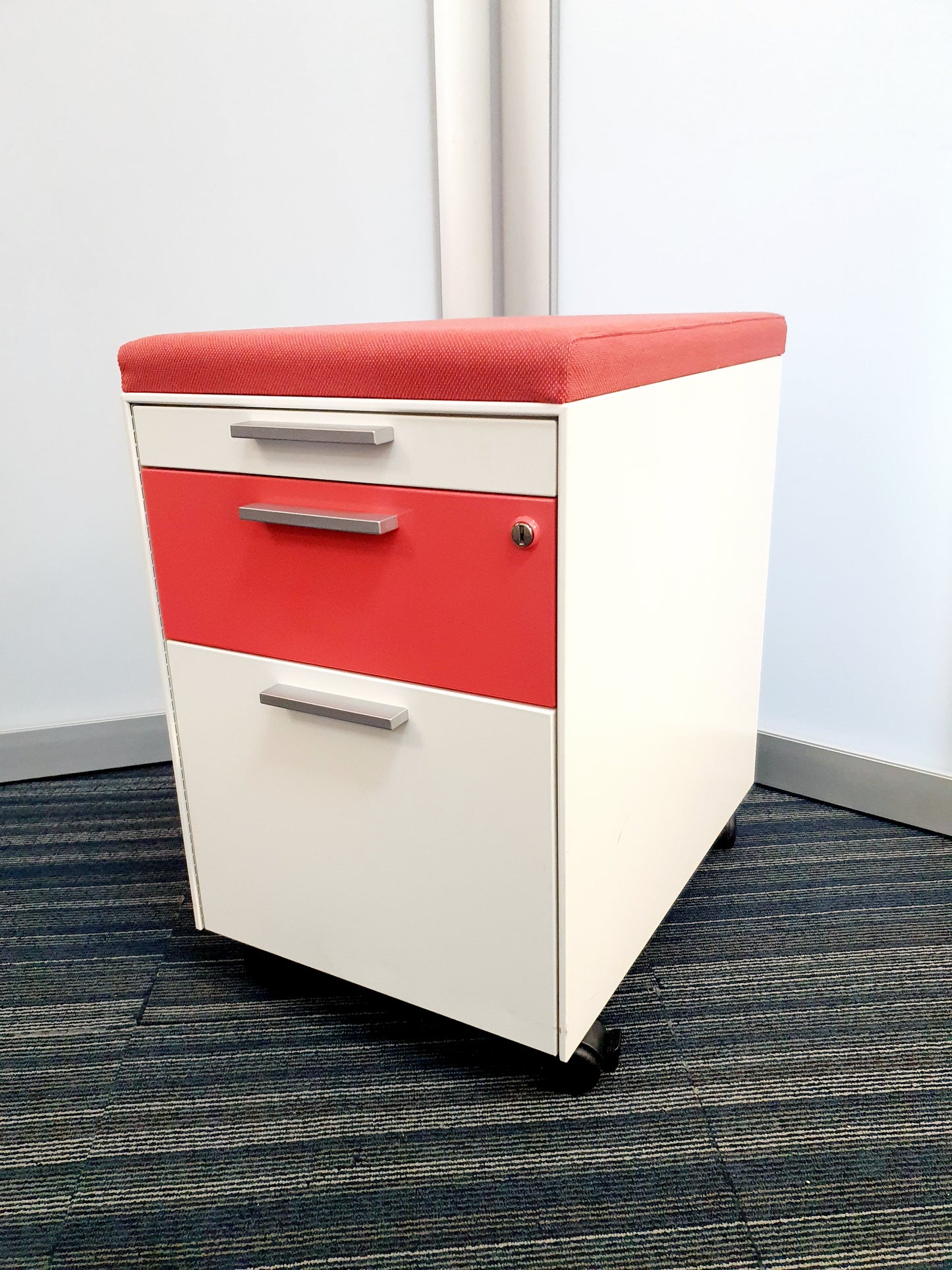 Gloss Office Contrast White / Coloured 3 Drawers Pedestals