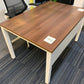 Walnut finish study desk with contrasting white legs and modesty panel 120cm x 80cm