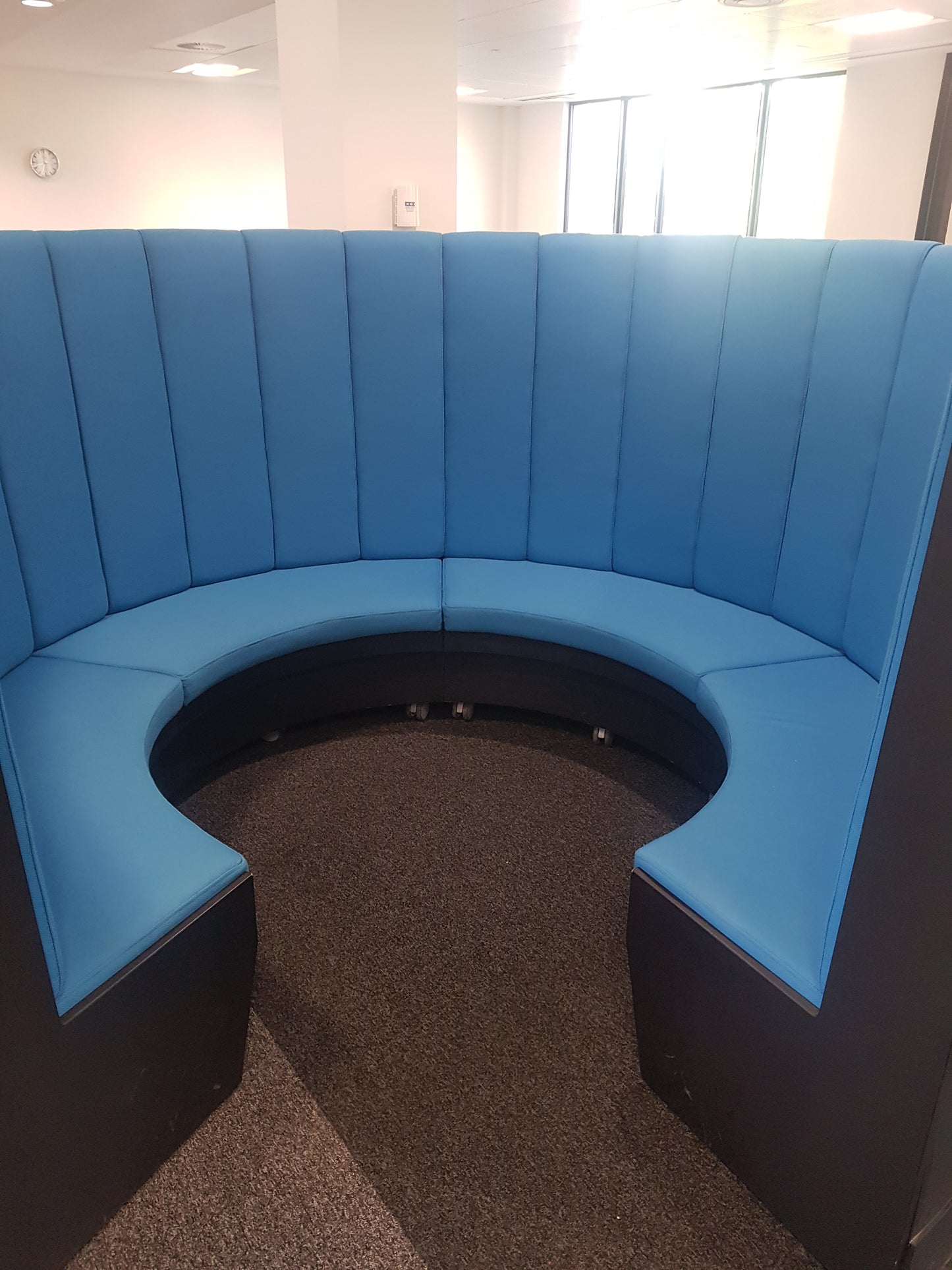 8-10 Seater Black-Blue Contrast High Back Acoustic Meeting Booth on castors