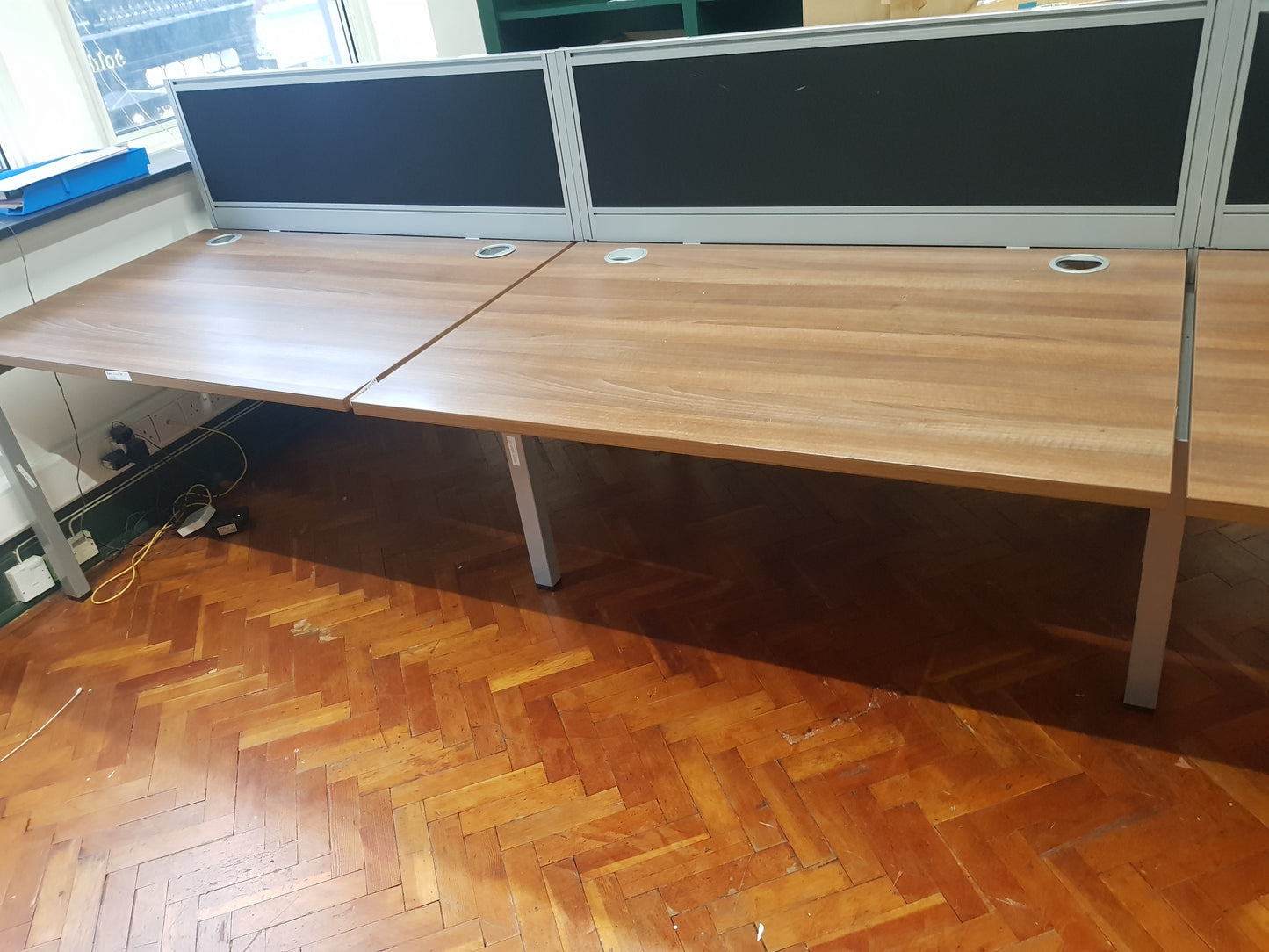 Used 4 person pod desks walnut 120cm x 80cm per desk