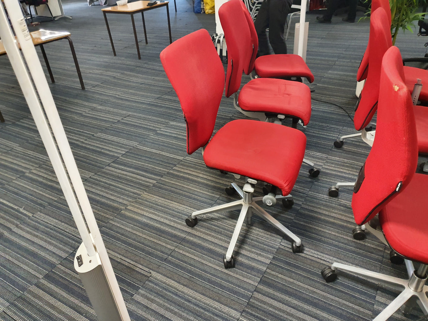 Red Swivel Office Chair by Orangebox on castors - no arms