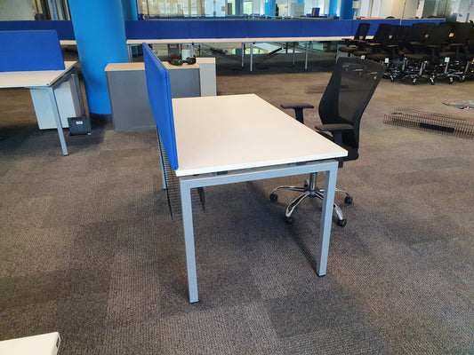 Single white 140cm x 80cm metal leg desk